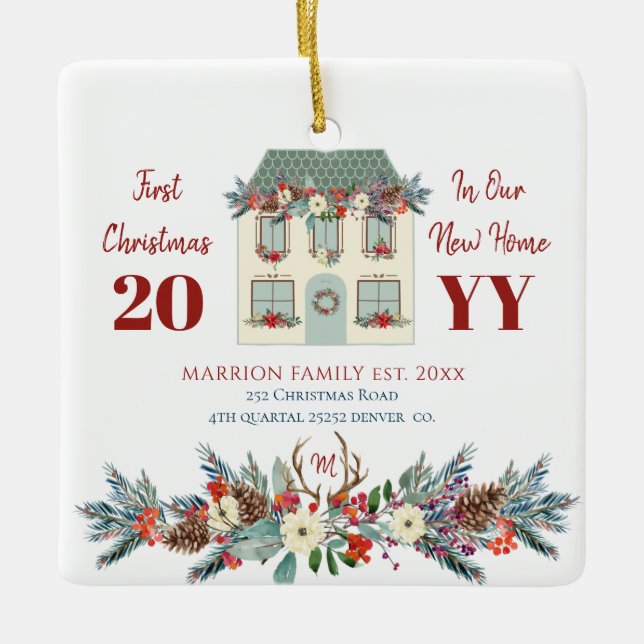 Ornement En Céramique Premier Noël dans notre nouvelle maison famille ru (Devant)
