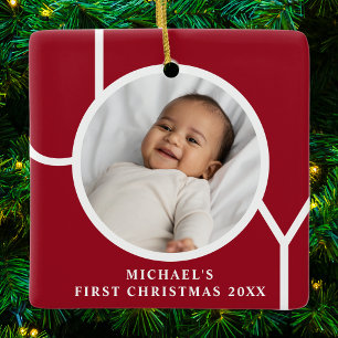 Ornement En Céramique Premier Noël de bébé Photo personnalisée Rouge