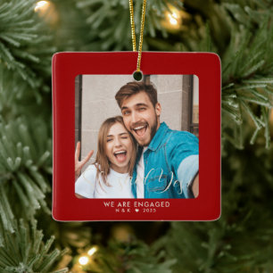 Ornement En Céramique Premier Noël de couple fiancé Photo personnalisée