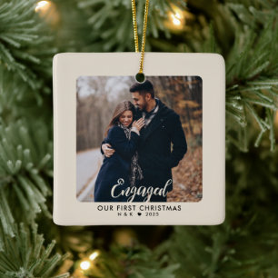 Ornement En Céramique Premier Noël de couple fiancé Photo personnalisée