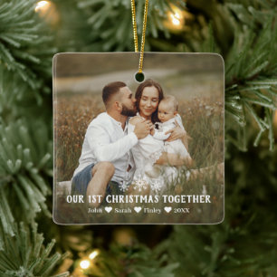 Ornement En Céramique Premier Noël de la famille Ensemble Snowflakes Pho