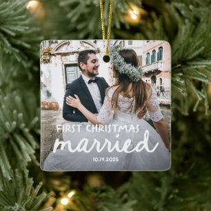 Ornement En Céramique Premier Noël de Mariage Lettre Main Levée