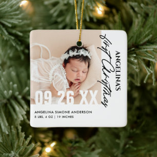 Ornement En Céramique Premier Noël du bébé 2-Photo Nom et détails de nai