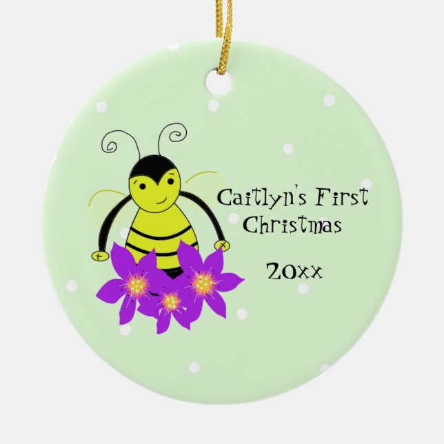 Ornement En Céramique Premier Noël du bébé d'abeille mignonne (Devant)