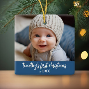 Ornement En Céramique Premier Noël du bébé - Simple bébé bleu garçon