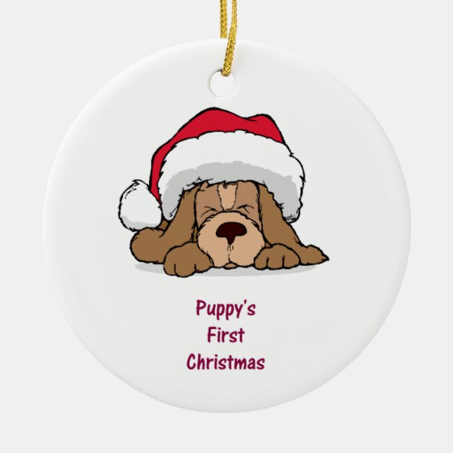 Ornement En Céramique Premier Noël du chiot (Devant)