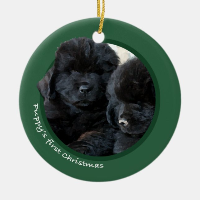 Ornement En Céramique Premier Noël du chiot (Terre-Neuve) (Devant)