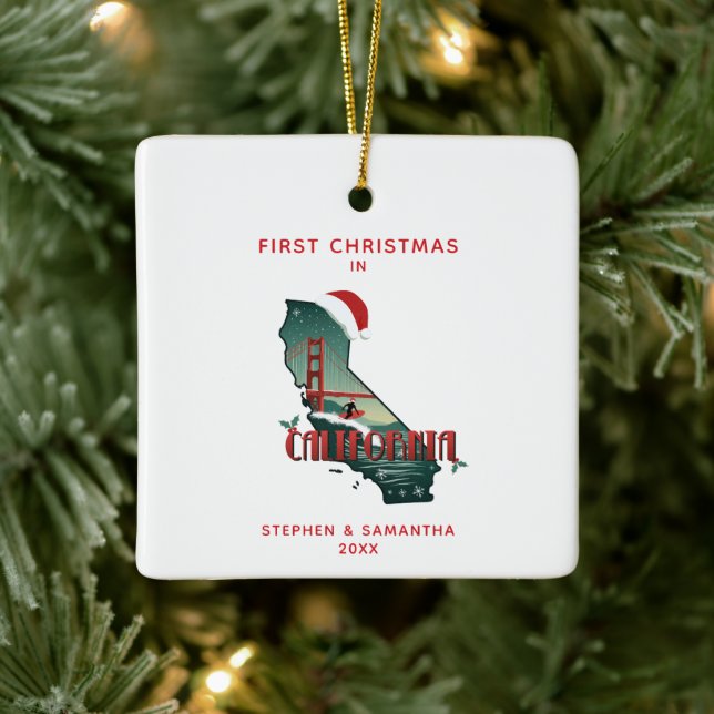 Ornement En Céramique Premier Noël En Californie État Personnalisé (Arbre)