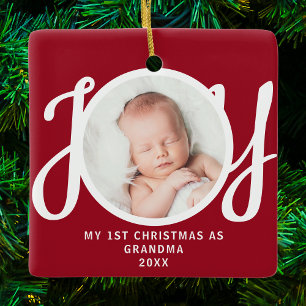 Ornement En Céramique Premier Noël En Grand-Mère Photo Keepsaké Rouge