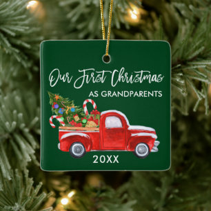 Ornement En Céramique Premier Noël en grand-parents Camion Arbre Vert