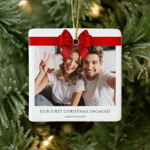 Ornement En Céramique Premier Noël engagé   Photo Fiançailles minimale