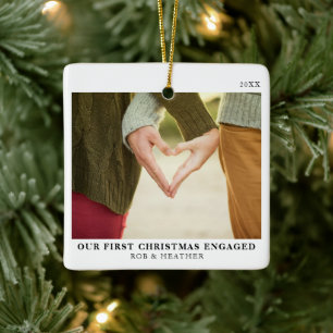 Ornement En Céramique Premier Noël engagé photo Fiançailles minime