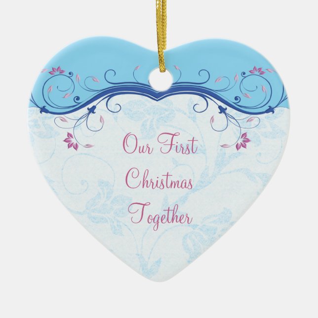 Ornement En Céramique Premier Noël Ensemble Coeur Mariage Ornament (Devant)