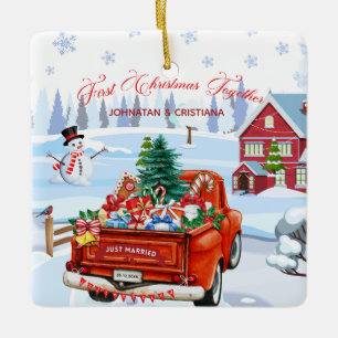 Ornement En Céramique Premier Noël ensemble Tout juste mariés VintageTru