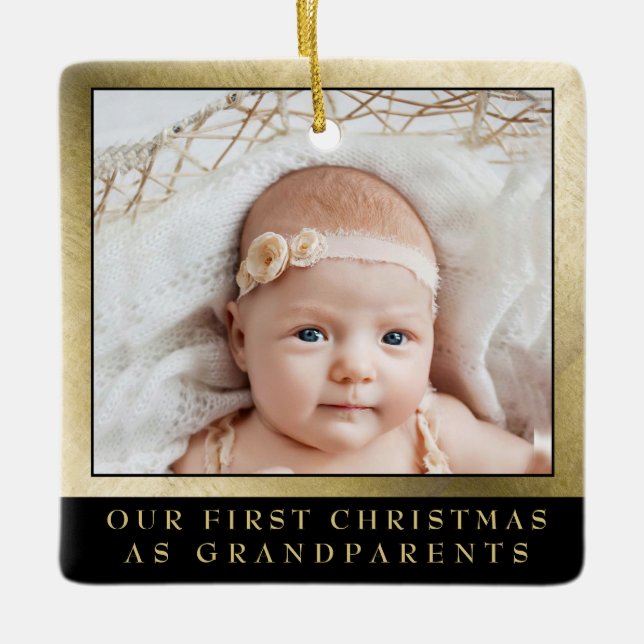 Ornement En Céramique Premier Noël Grand-parents Gold Black Photo (Devant)