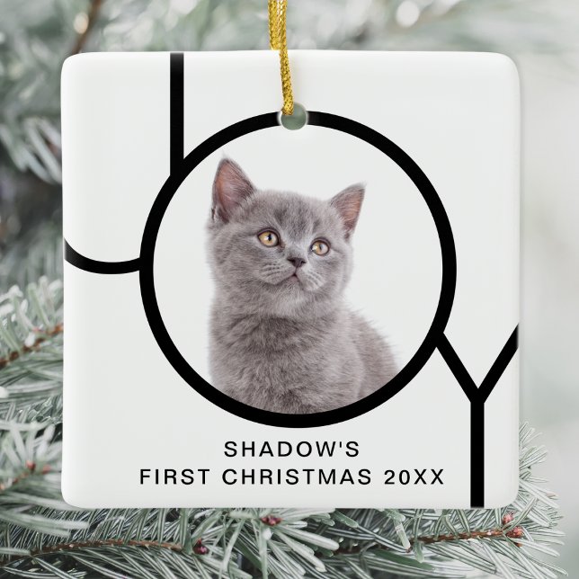 Ornement En Céramique Premier Noël Joie Cute Chat Kitten Photo personnal (Créateur téléchargé)