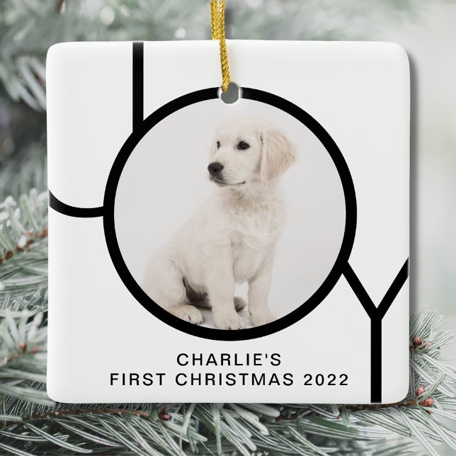 Ornement En Céramique Premier Noël Joie Cute Chiot Photo personnalisée (Créateur téléchargé)