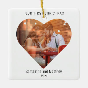 Ornement En Céramique Premier Noël Marié Amour Coeur Photo