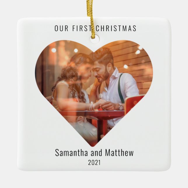 Ornement En Céramique Premier Noël Marié Amour Coeur Photo (Devant)