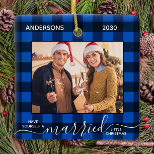 Ornement En Céramique Premier Noël Marié Bleu Plaid photo nouvelle