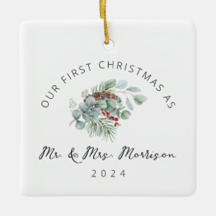 Ornement En Céramique Premier Noël Marié en tant que M. & Mme Photo