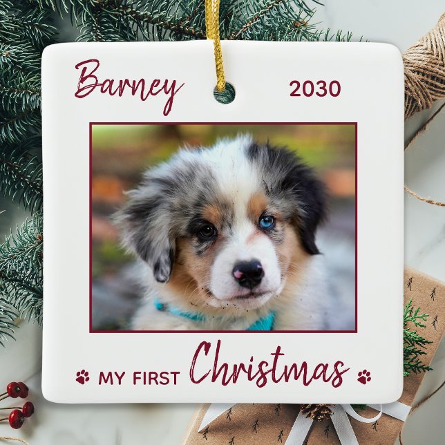 Ornement En Céramique Premier Noël mignonne chiot - Chien rouge photo po (Créateur téléchargé)