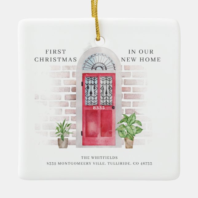 Ornement En Céramique Premier Noël Nouveau foyer Porte rouge Boho (Devant)