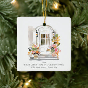 Ornement En Céramique Premier Noël Nouvelle Maison Porte Fleurie Aquarel