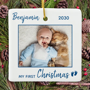 Ornement En Céramique Premier Noël Simple Minimaliste Bleu Bébé Photo