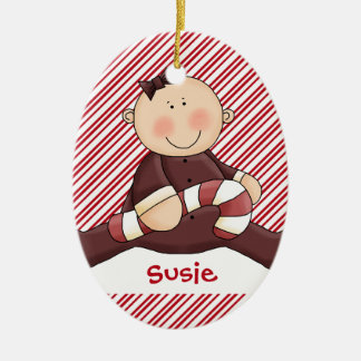Ornement En Céramique Première fille de Noël de bébé