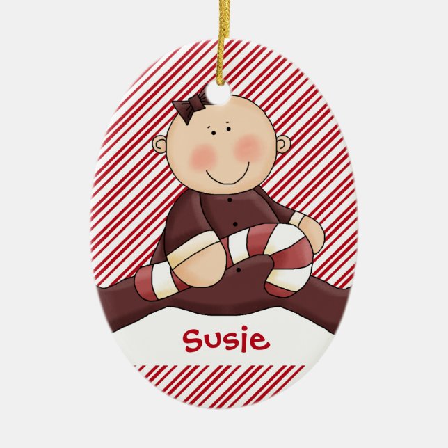 Ornement En Céramique Première fille de Noël de bébé (Devant)