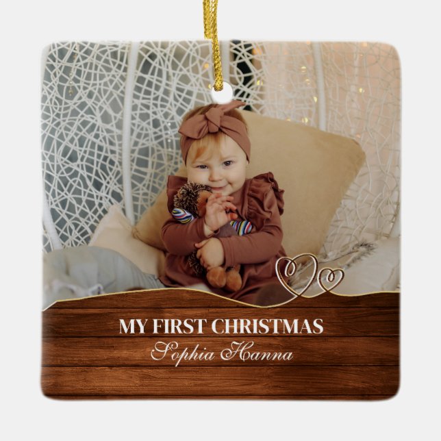 Ornement En Céramique Première fille de Noël Statistiques de naissance e (Devant)