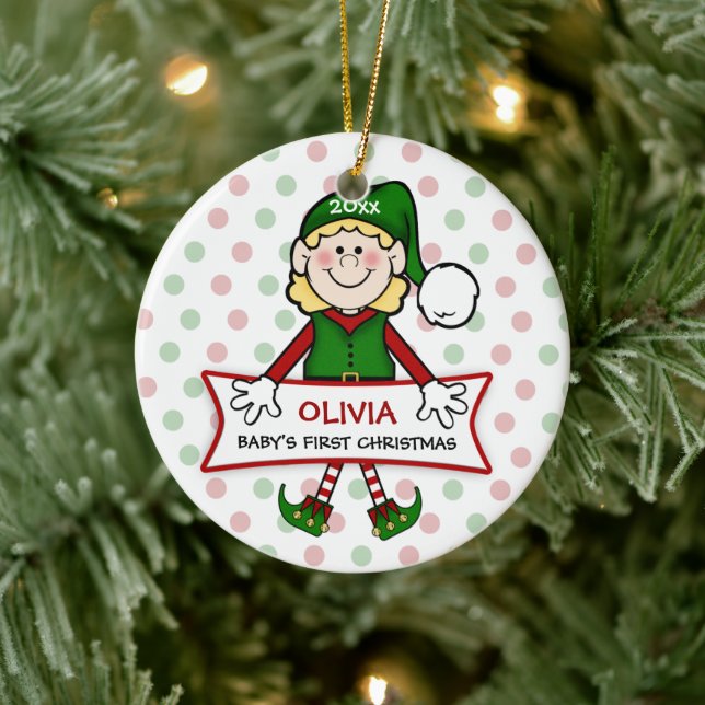 Ornement En Céramique Première fille elfe de Noël du bébé (Arbre)