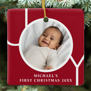 Ornement En Céramique Première Noël de bébé garçon personnalisée Photo R