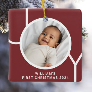 Ornement En Céramique Première Noël de bébé Photo Souvenir Rouge