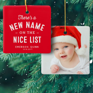Ornement En Céramique Première photo bébé de Noël mignon rouge