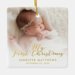 Ornement En Céramique Première photo de Noël de bébé de manuscrit fait