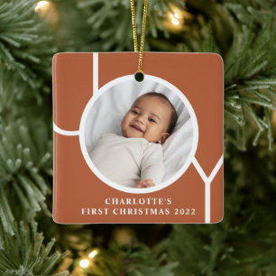 Ornement En Céramique Première photo de Noël de la petite fille Terracot