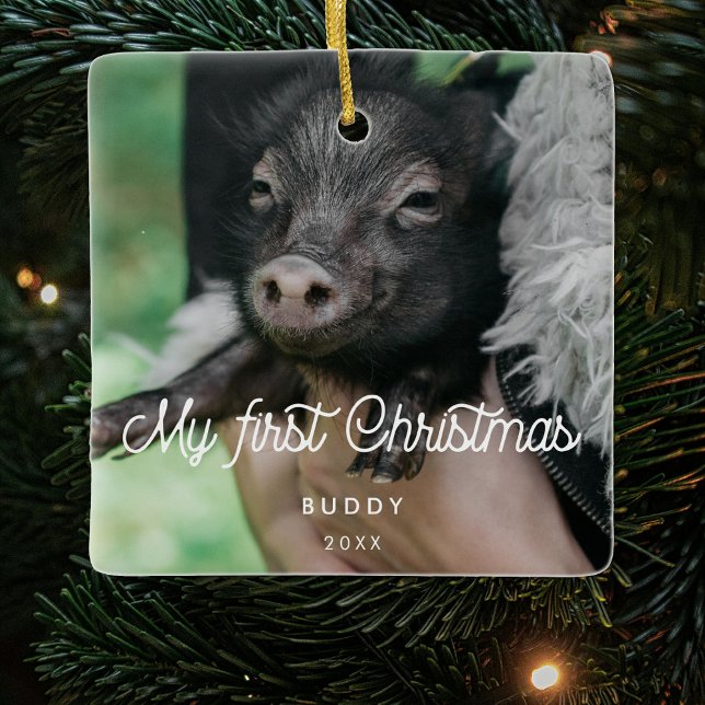 Ornement En Céramique Première photo de Noël de Retro Pet (Créateur téléchargé)