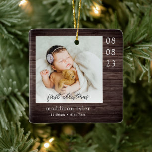 Ornement En Céramique Première photo de Noël du bébé