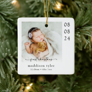 Ornement En Céramique Première photo de Noël du bébé