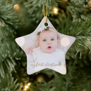 Ornement En Céramique Première photo de Noël du bébé