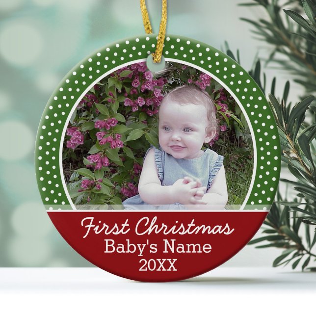 Ornement En Céramique Première photo de Noël du bébé - à face unique (Personalized Photo Ornament - First Christmas)