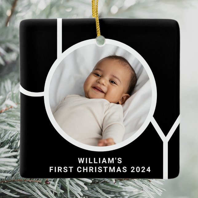 Ornement En Céramique Première photo de Noël du bébé moderne Noir (Créateur téléchargé)