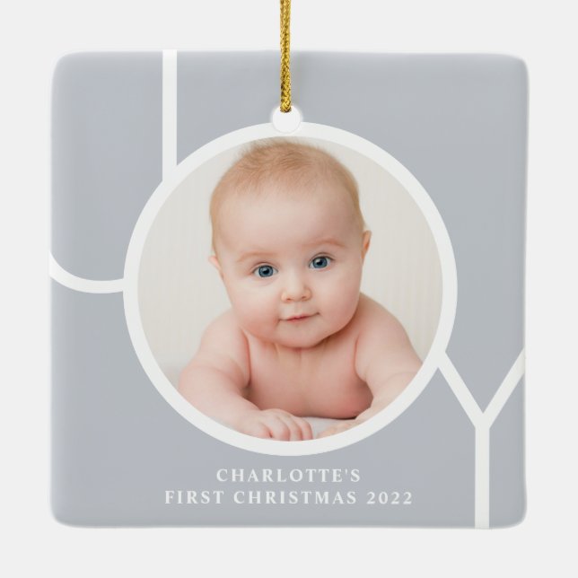 Ornement En Céramique Première photo de Noël du bébé personnalisé (Dos)