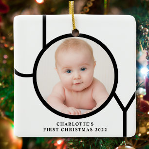 Ornement En Céramique Première photo personnalisée de Noël du bébé