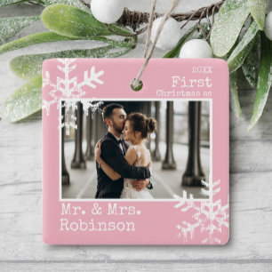 Ornement En Céramique Premières noces de Noël photo rose