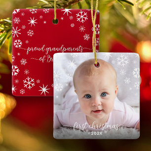 Ornement En Céramique Premiers Noël Bébé Photo Flammes de neige Grands-p