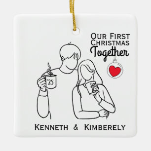 Ornement En Céramique Premiers Noël ensemble pour les amoureux du café