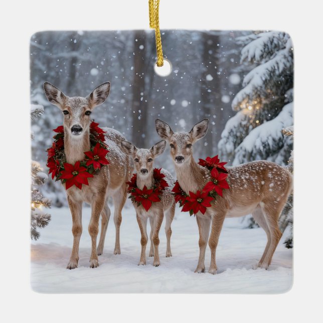 Ornement En Céramique Pretty Deer Family Wreath Tree (Devant)